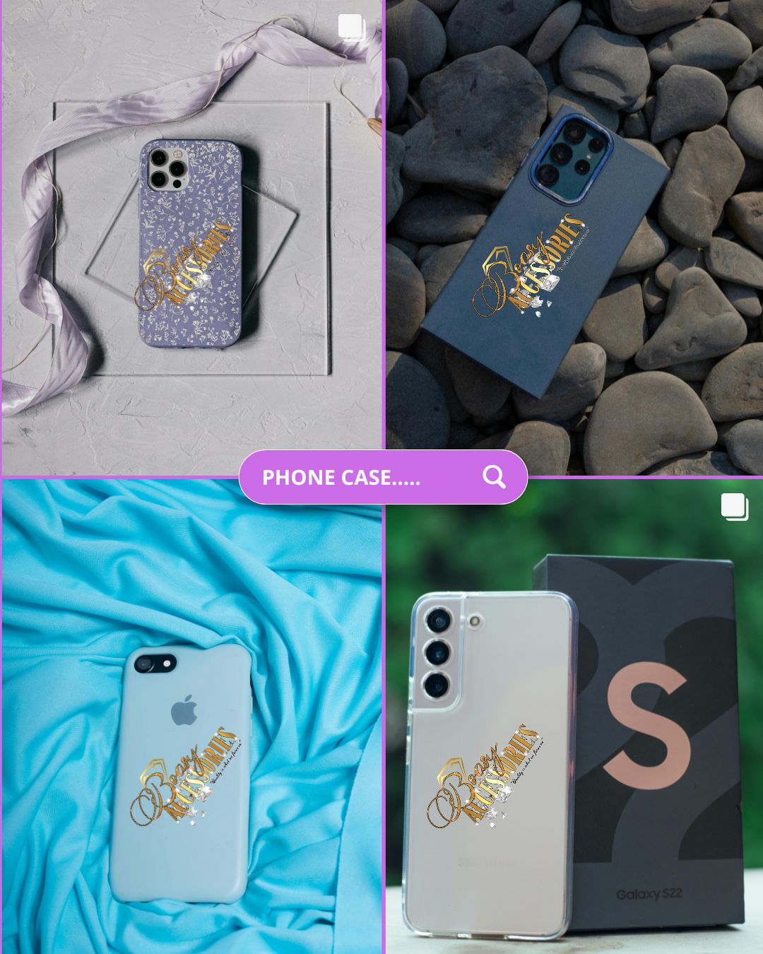 Beige Turquoise Simple Grid Photo Collage with a Search Bar Instagram Post